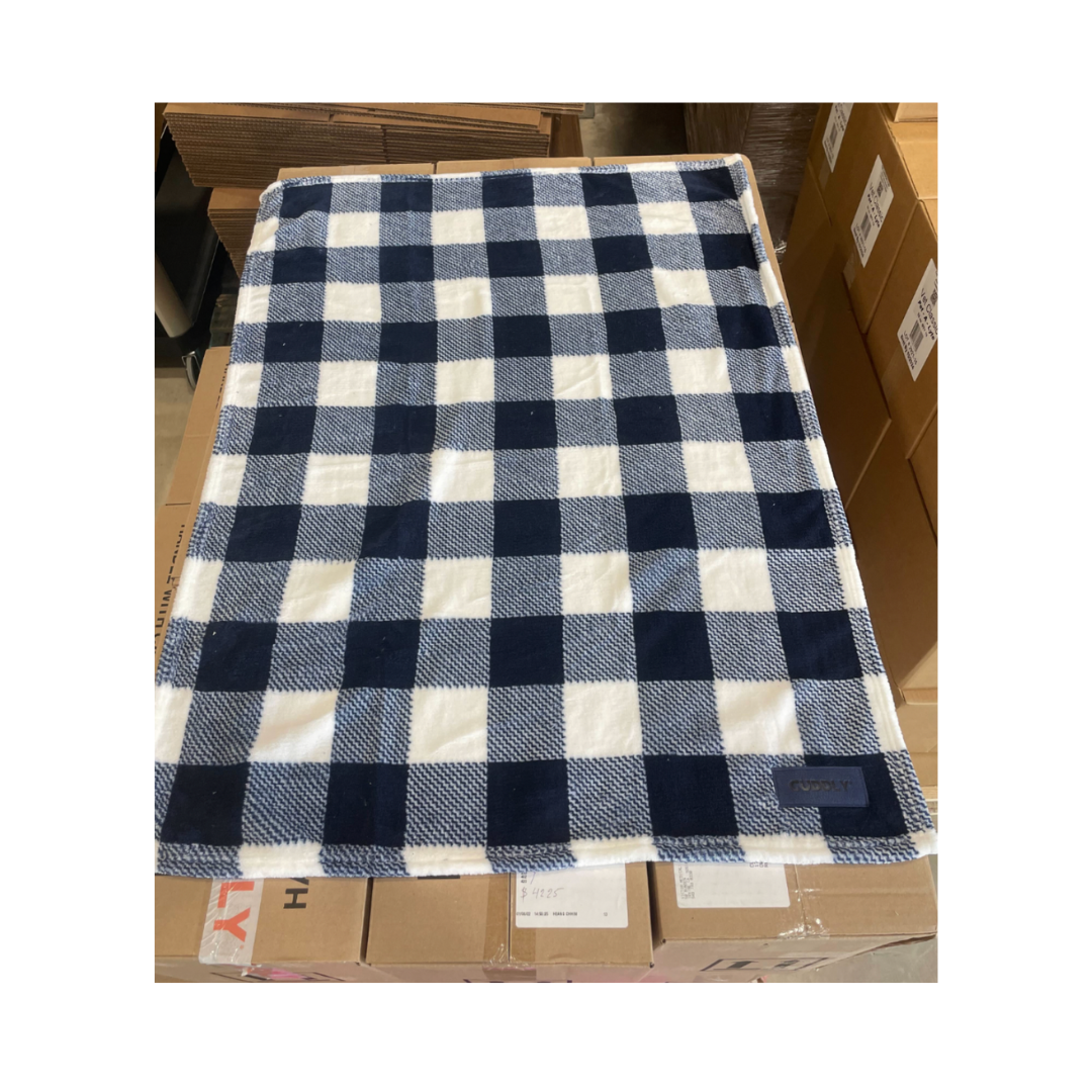 CUDDLY Navy and White Plaid Blanket, 30in x 40in