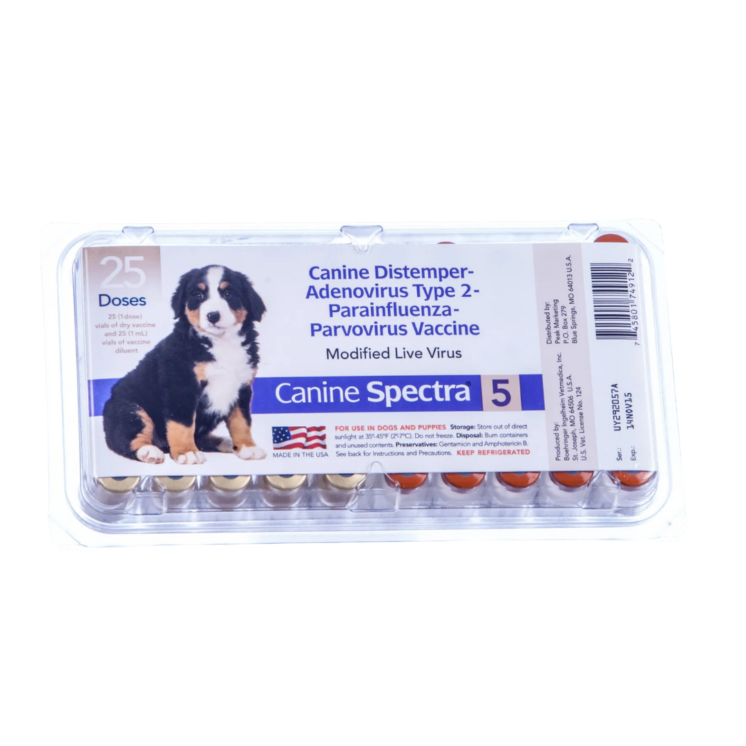 Canine Spectra 5 Vaccine, Modified Live Virus, Tray of 25