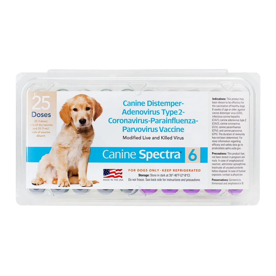 Canine Spectra 6 Vaccine, Modified Live and Killed Virus, Tray of 25