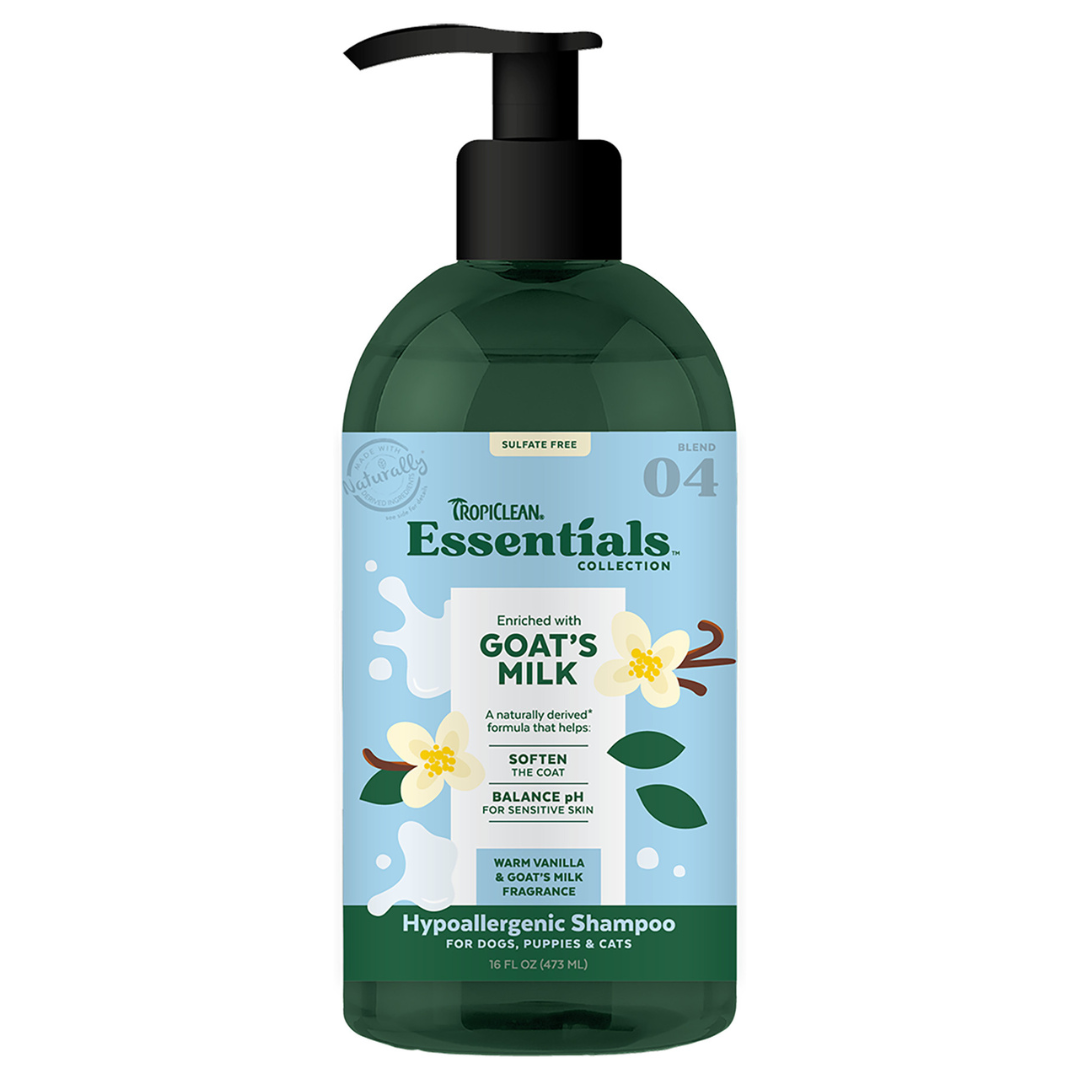 TropiClean Essentials Goat's Milk Hypoallergenic Shampoo for Dogs & Cats