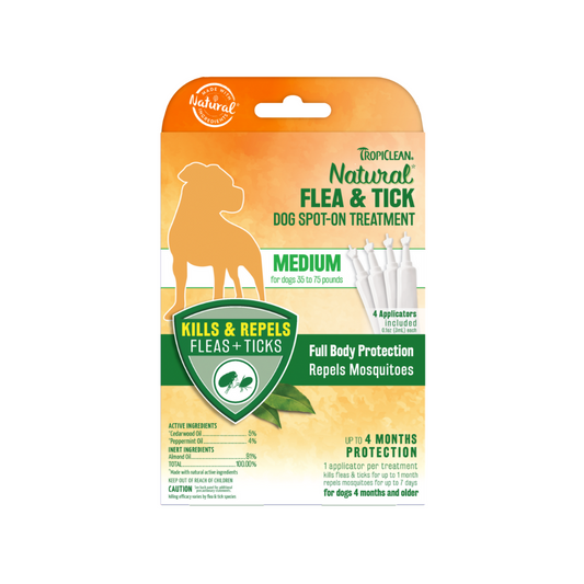 TropiClean Natural* Flea & Tick Spot On Treatment for Medium Dogs 35 to 75 lbs