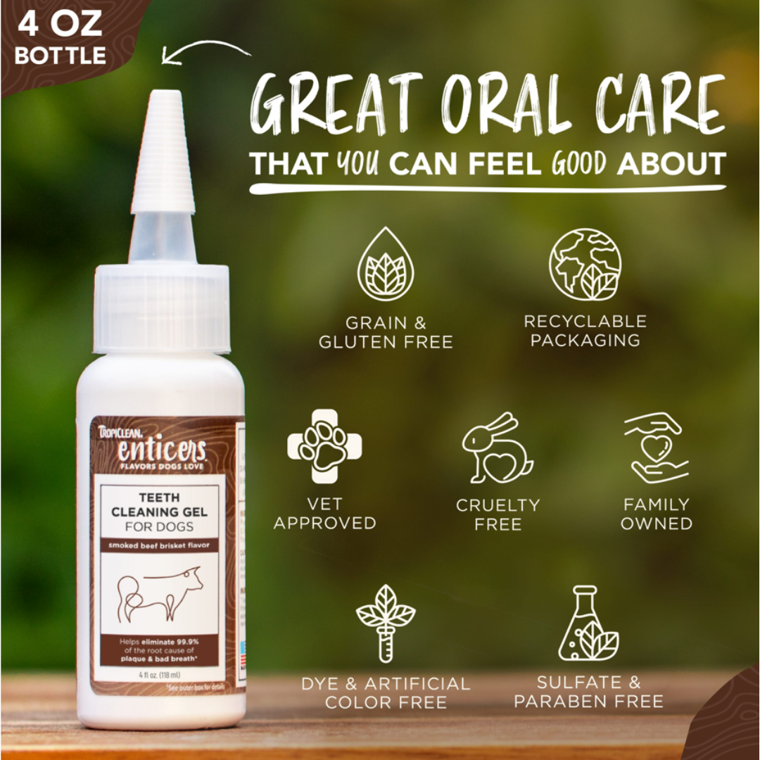 TropiClean Enticers Teeth Cleaning Gel for Dogs, Smoked Beef Brisket Flavor