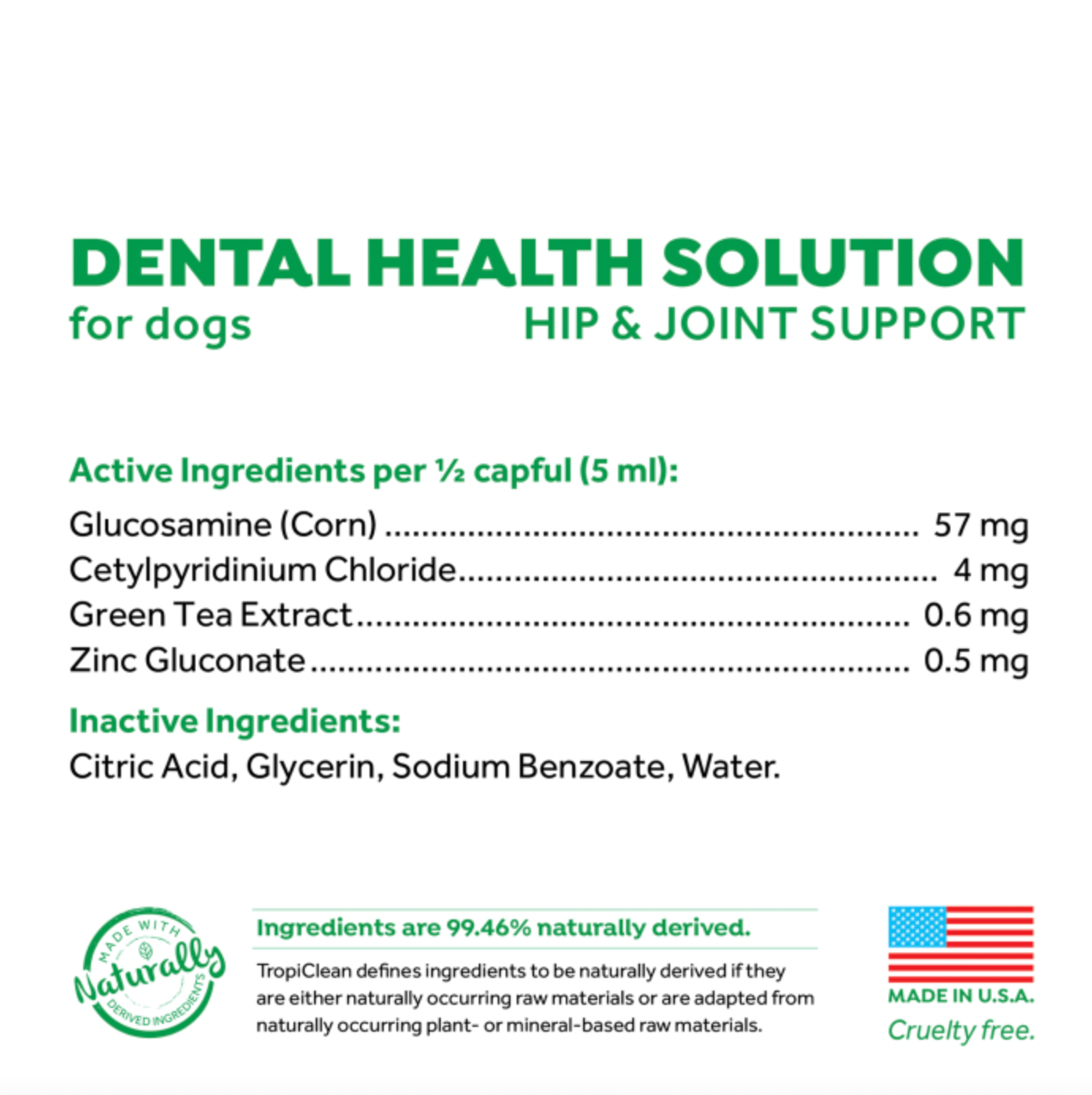 TropiClean Fresh Breath Dental Health Solution Plus Hip & Joint for Dogs