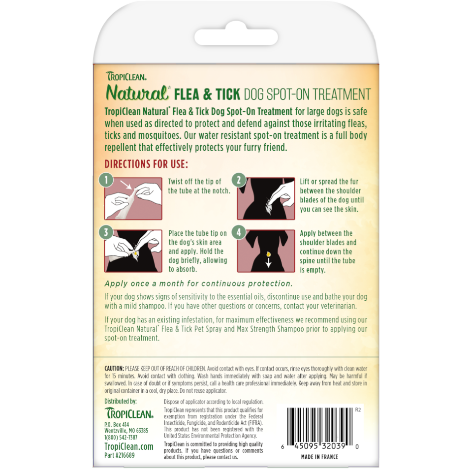 TropiClean Natural* Flea & Tick Spot On Treatment for Large Dogs over 75 lbs