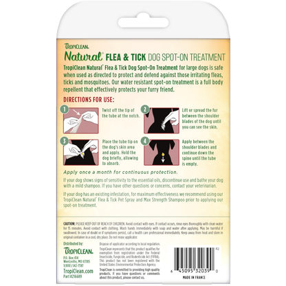 TropiClean Natural* Flea & Tick Spot On Treatment for Large Dogs over 75 lbs