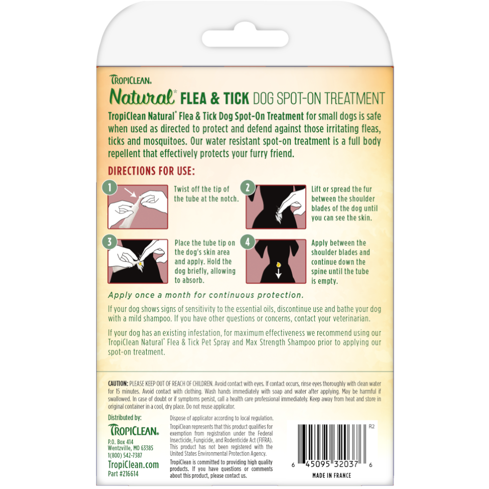 TropiClean Natural* Flea & Tick Spot On Treatment for Small Dogs up to 35lbs