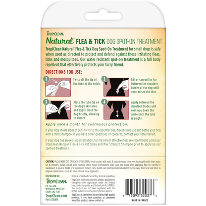 TropiClean Natural* Flea & Tick Spot On Treatment for Small Dogs up to 35lbs